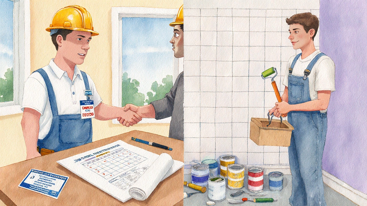 Comparison of licensed contractor with homeowner versus DIY homeowner in a split‑scene.