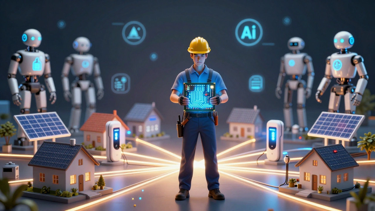 Electrician as the essential backbone connecting modern energy systems.