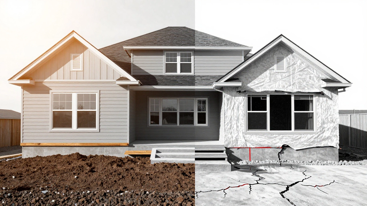 Split image comparing proper vs. poor home construction details